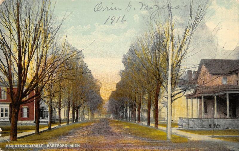 Hartford Michigan~Residence Street~Homes on Both Sides Dirt Road~Porches~c1912 