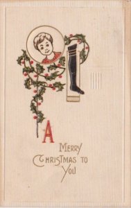 Christmas Young Child With Stocking 1912