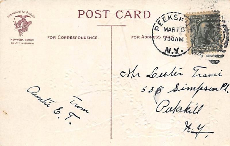 Artist Ellen Clapsaddle Saint Patrick's Day 1908 writing on front, light post...