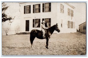 1908 Child Riding Pony Horse Barn Wizard Hat Boy Atwater OH RPPC Photo Postcard 