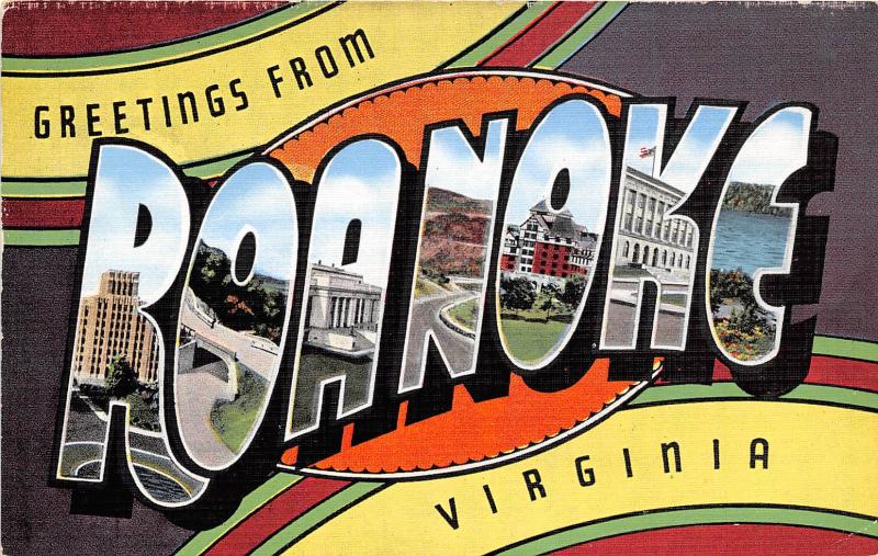 Roanoke Virginia Large Letter linen postcard