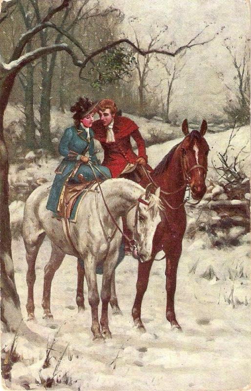 \Romantic couple riding their horses\ Nice English Postcard