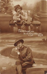 H79/ Interesting France RPPC Postcard WWI c1918 Woman Love Soldier 181