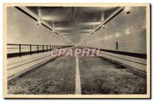 Old Postcard Antwerp Tunnel Inner View to vehicles under the & # 39Escaut lig...
