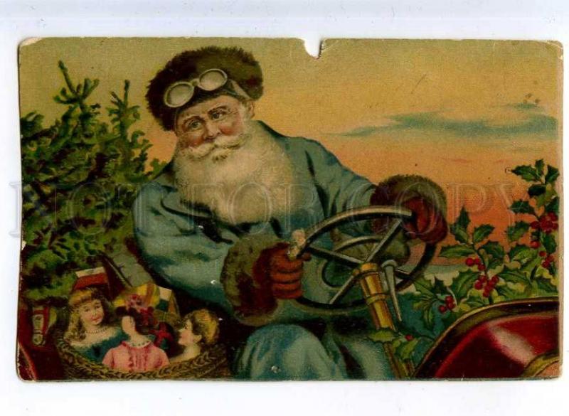 204117 RUSSIA Happy New Year Santa Claus car flag Vintage