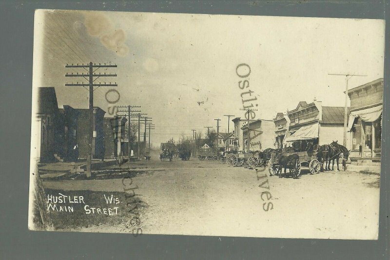 Hustler WISCONSIN RPPC 1913 MAIN STREET nr Tomah New Lisbon Mauston Camp Douglas