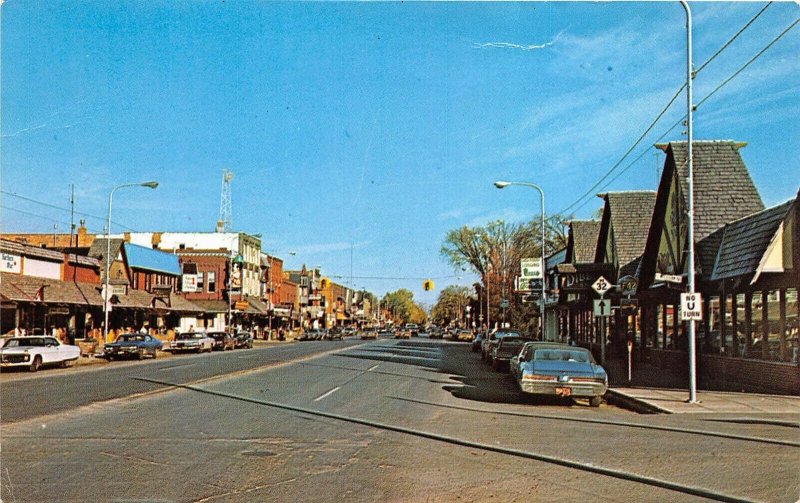 Gaylord Michigan 1960s Postcard Alpine Village Ski Area Main Street