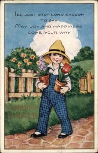 Whitney Easter Little Boy with Plant Pots Vintage Postcard