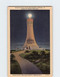 Postcard Massachusetts State War Memorial Beacon, Summit Of Mt. Greylock, MA