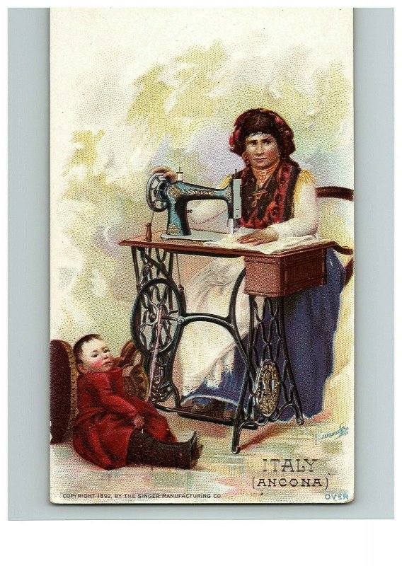 1892 Singer Manufacturing Co Trade Italy Ancona Sewing Card Victorian Europe 