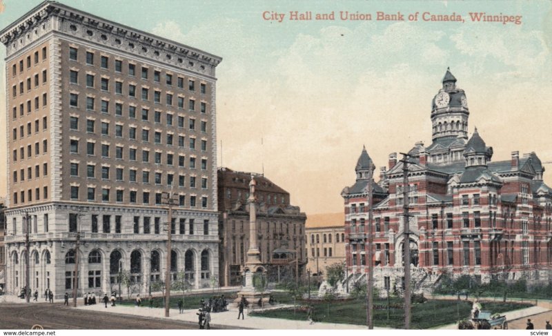 WINNIPEG , Manitoba , Canada , 1910s ; City Hall & Union Bank