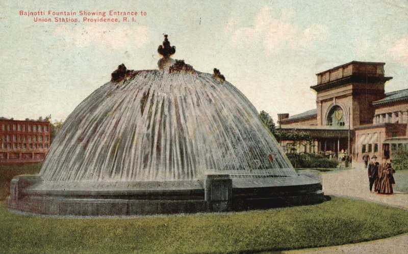 Vintage Postcard 1910's Bajnotti Fountain Entrance Union Station Providence RI