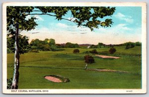 Napolean Ohio~Golf Course Panorama~Sand Traps~1937 Postcard