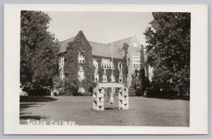 Tarkio College MO Propped Up Bell Before Ivy-Covered Old Main~1950 RPPC Postcard