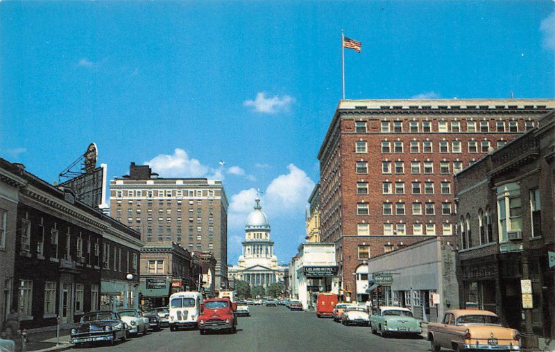 Capitol Avenue Cars Springfield Illinois 1950s postcard