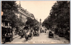 Vtg Paris France Boulevard Montmarte Horse & Wagon Street View 1910s Postcard