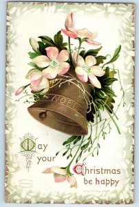Christmas Noel Ringing Bell Flowers Ellen Clapsaddle Signed Artist Postcard