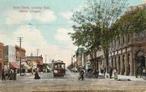 Vintage Postcard State Street Looking East Salem OR Trolley Street Car