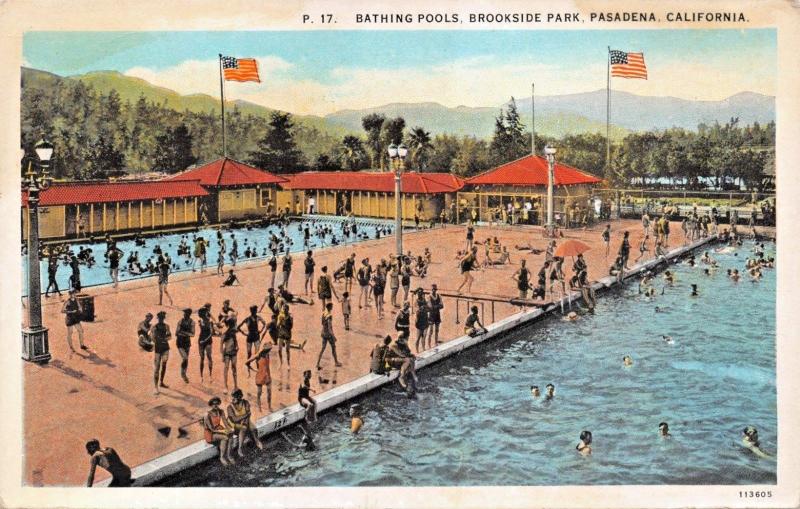 PASADENA CALIFORNIA~BROOKSIDE PARK BATHING POOLS POSTCARD 1920s