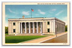 Post Office Building Jackson Michigan MI UNP Linen Postcard E19