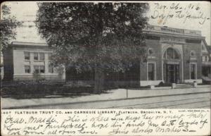 Flatbush Brooklyn NY Trust Co Bank & Library c1910 Postcard