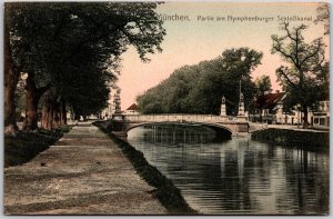 Munchen Partie am Nymphenburger SchloBlakal Germany River Bridge Postcard