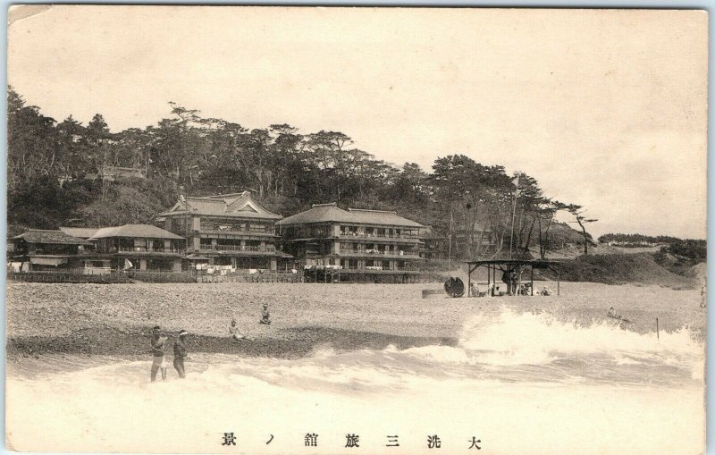 c1910s Oarai, Japan Ryokan Beach View Hotel SHARP Collotype Photo Postcard A56