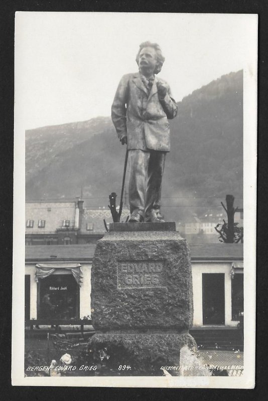 Statue of Edvard Grieg Bergen Real Photo Postcard NORWAY Unused c1920s