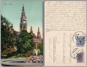 WIEN AUSTRIA RATHAUS 1918 ANTIQUE POSTCARD w/ STAMPS