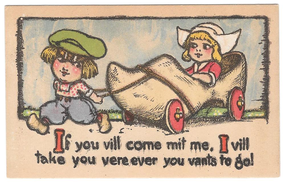 Dutch Kids Wooden Shoe Car Boy If You Vill Come Mit Me Hippostcard