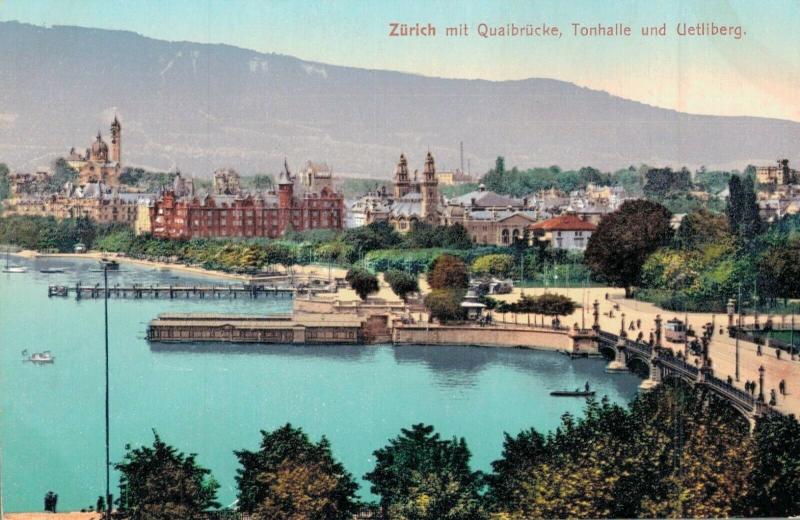 Switzerland Zürich mit Quaibrücke Tonhalle und Uetliberg 02.83