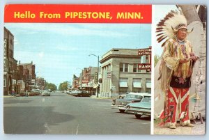 Pipestone Minnesota Postcard Hello Home Of The Peace Pipe Multiview 1960 Vintage