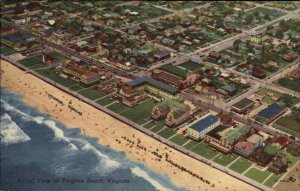 Virginia Beach Virginia VA Aerial View Linen Vintage Postcard