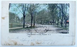 VINTAGE 1903 UNDIVIDED POSTCARD NEW ENGLAND AVENUE SUMMIT N.J. CORK CANCEL