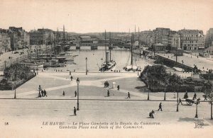 Vintage Postcard 1910's Gambetta Place and Dock of the Commerce Le Havre France