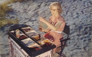 Postcard Maine Sand Artist Sand Designing 1950s Berkeley Roberts 23-5402