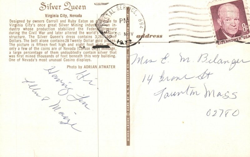 Vintage Postcard Silver Queen Carroll and Ruby Eaton Virginia City, Nevada