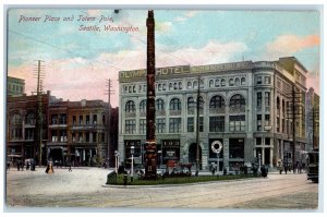 1909 Pioneer Place Totem Pole Olympia Hotel Seattle Washington Vintage Postcard