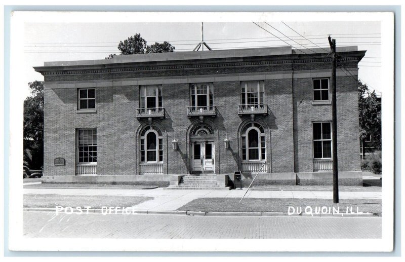 c1950's Post Office Building Scene Street Du Quoin IL RPPC Photo Postcard