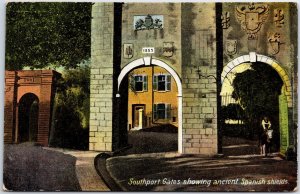 VINTAGE POSTCARD THE SOUTHPORT GATES SHOWING ANCIENT SPANISH SHIELDS GIBRALTAR