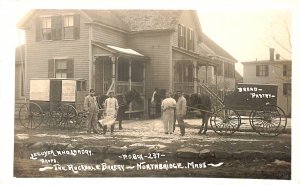 Northbridge MA Rockdale Bakery Horse & Wagons, Real Photo Postcard