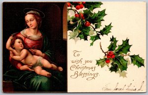 Vtg Wish You Christmas Blessings Madonna & Child Mary Baby Jesus 1906 Postcard