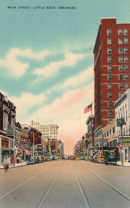 Vintage Postcard 1930's Main Street Little Rock Arkansas Quapaw Printing Co. Pub