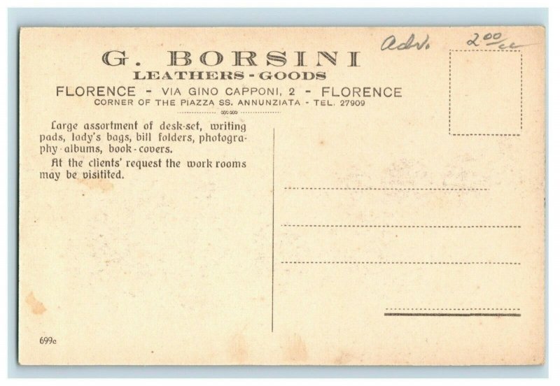 C. 1910-20 G. Borsini Leather Goods Florence, Italy Postcard F30