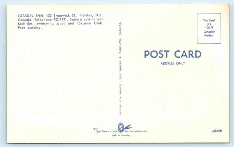 Citadel Inn HALIFAX Nova Scotia roadside Canada Postcard