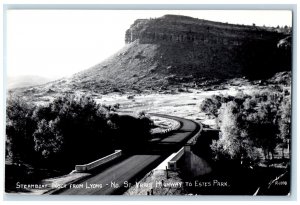 Steamboat Rock From Lyons St. Vrain Highway To East Park RPPC Photo Postcard 