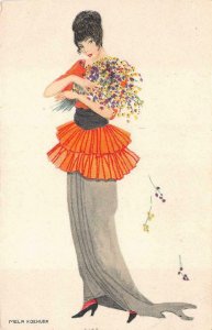 GLAMOUR BEAUTIFUL WOMAN MELA KOEHLER ARTIST SIGNED ART NOUVEAU POSTCARD (c.1910)