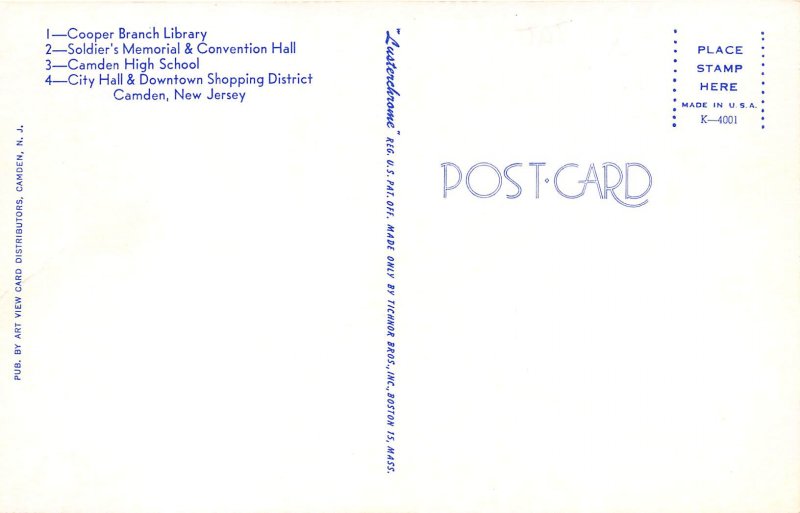 Camden New Jersey 1960s Postcard Multiview Library HIgh School Shopping