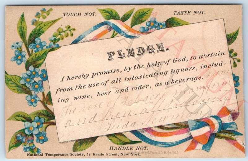 c1880s Pledge Abstain Trade Card Alcohol Addict Anonymous Temperance Society C49