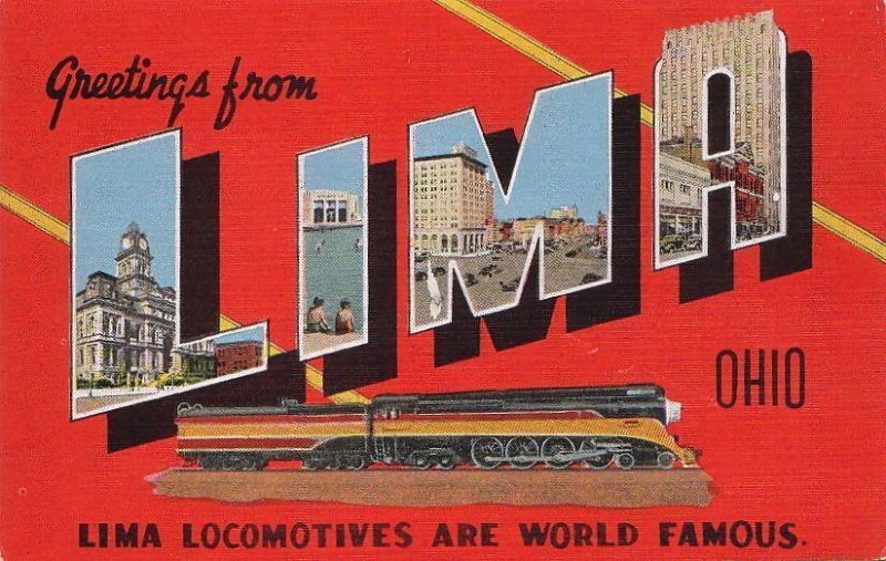 Postcard Greetings Limo Ohio Famous Lima Locomotives